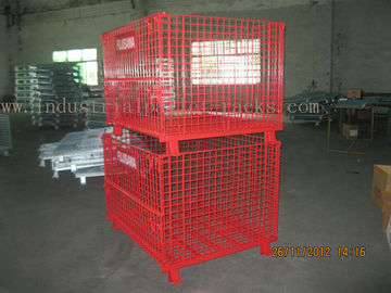 Epoxy Powder Coating Painting Red Wire Mesh Container Heavy Weight 2000lbs Loaded